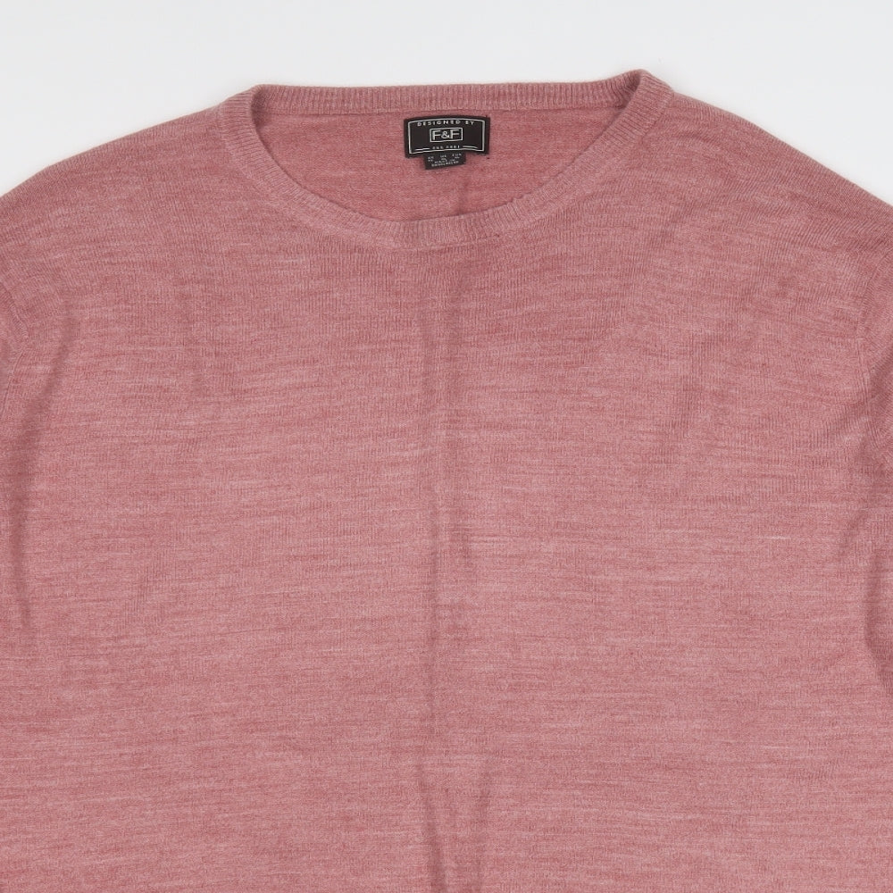 F&F Mens Red Round Neck  Acrylic Pullover Jumper Size XL