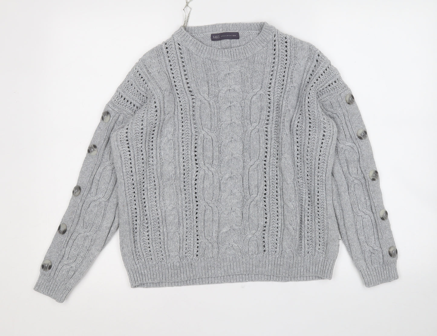 Marks and Spencer Womens Grey Round Neck  Cotton Pullover Jumper Size 14