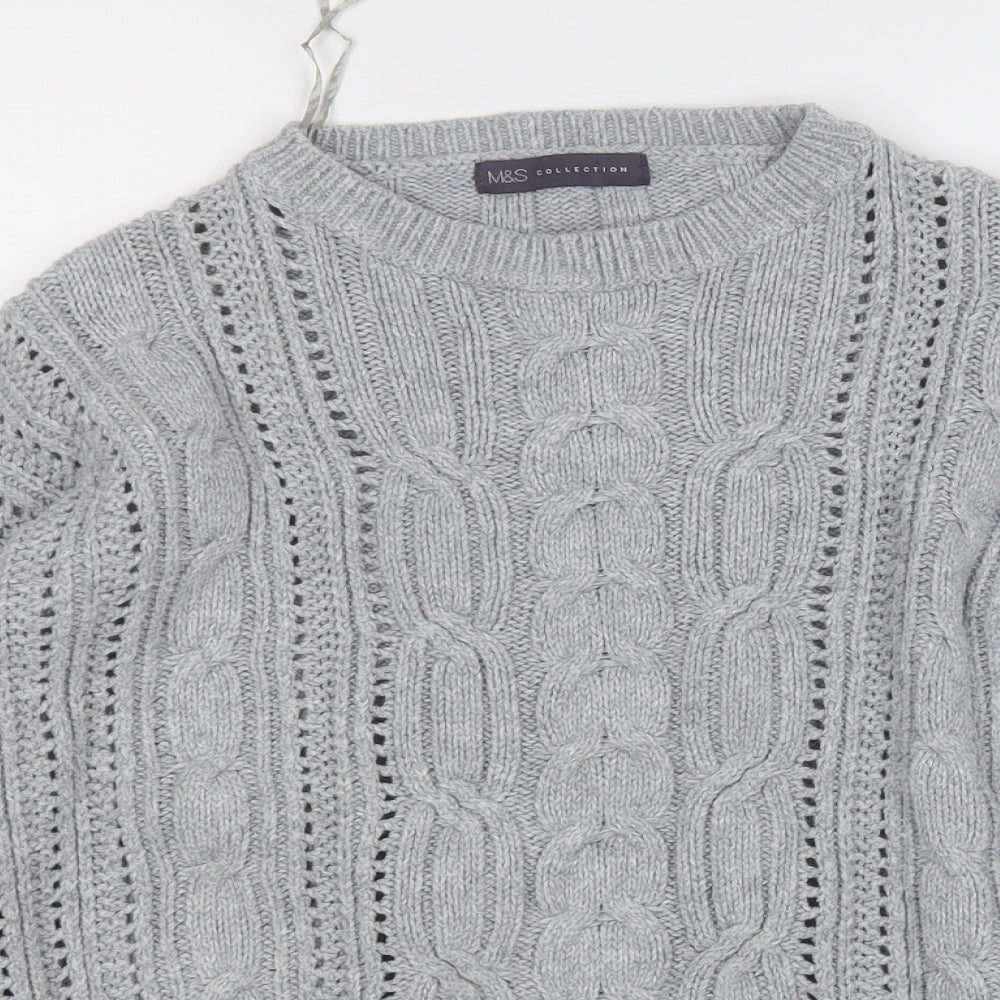 Marks and Spencer Womens Grey Round Neck  Cotton Pullover Jumper Size 14
