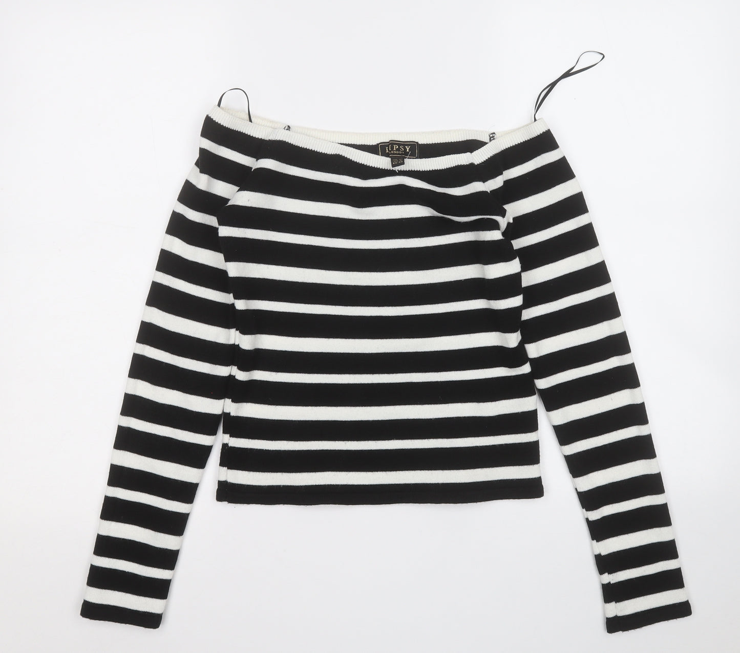 Lipsy Womens White Round Neck Striped Acrylic Pullover Jumper Size 10