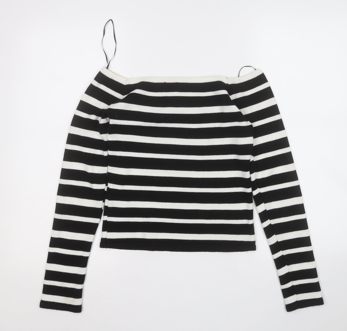 Lipsy Womens White Round Neck Striped Acrylic Pullover Jumper Size 10