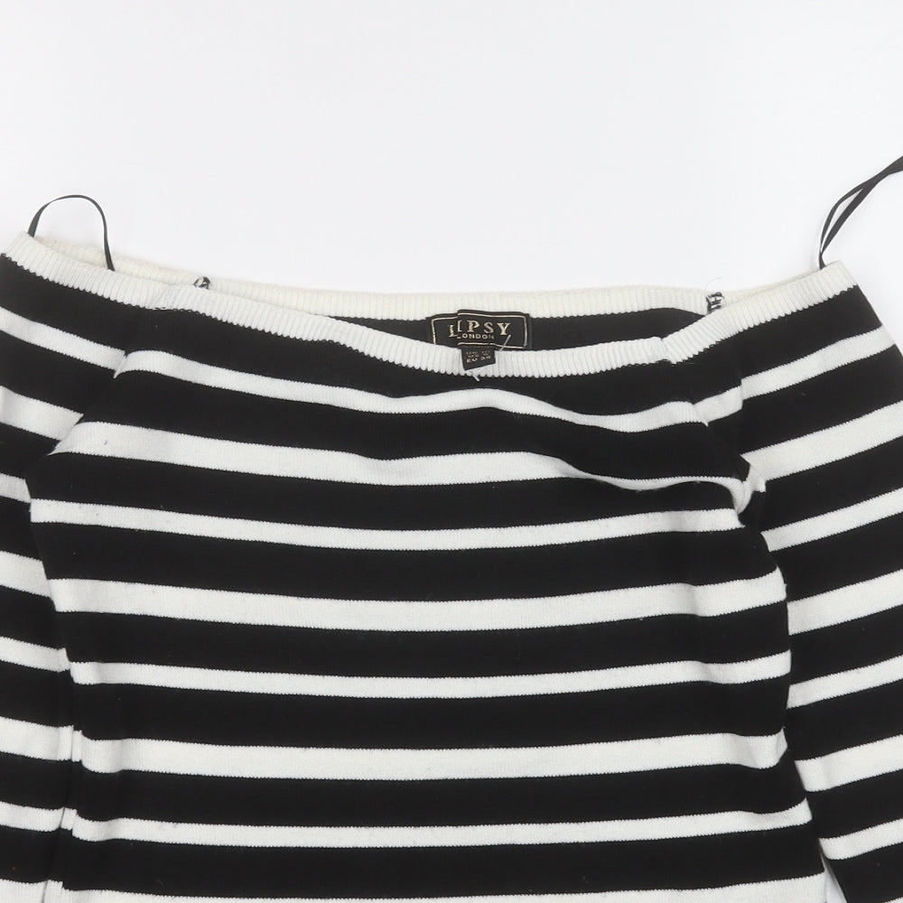Lipsy Womens White Round Neck Striped Acrylic Pullover Jumper Size 10