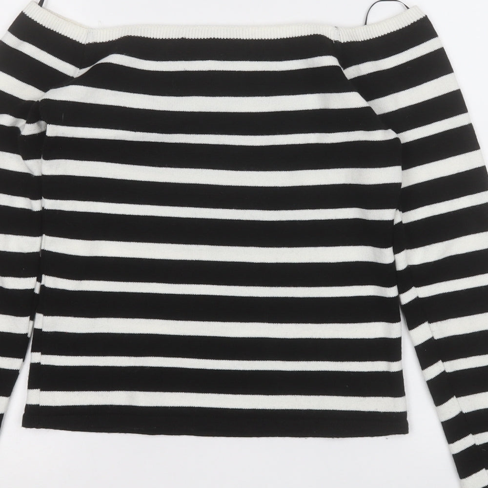 Lipsy Womens White Round Neck Striped Acrylic Pullover Jumper Size 10