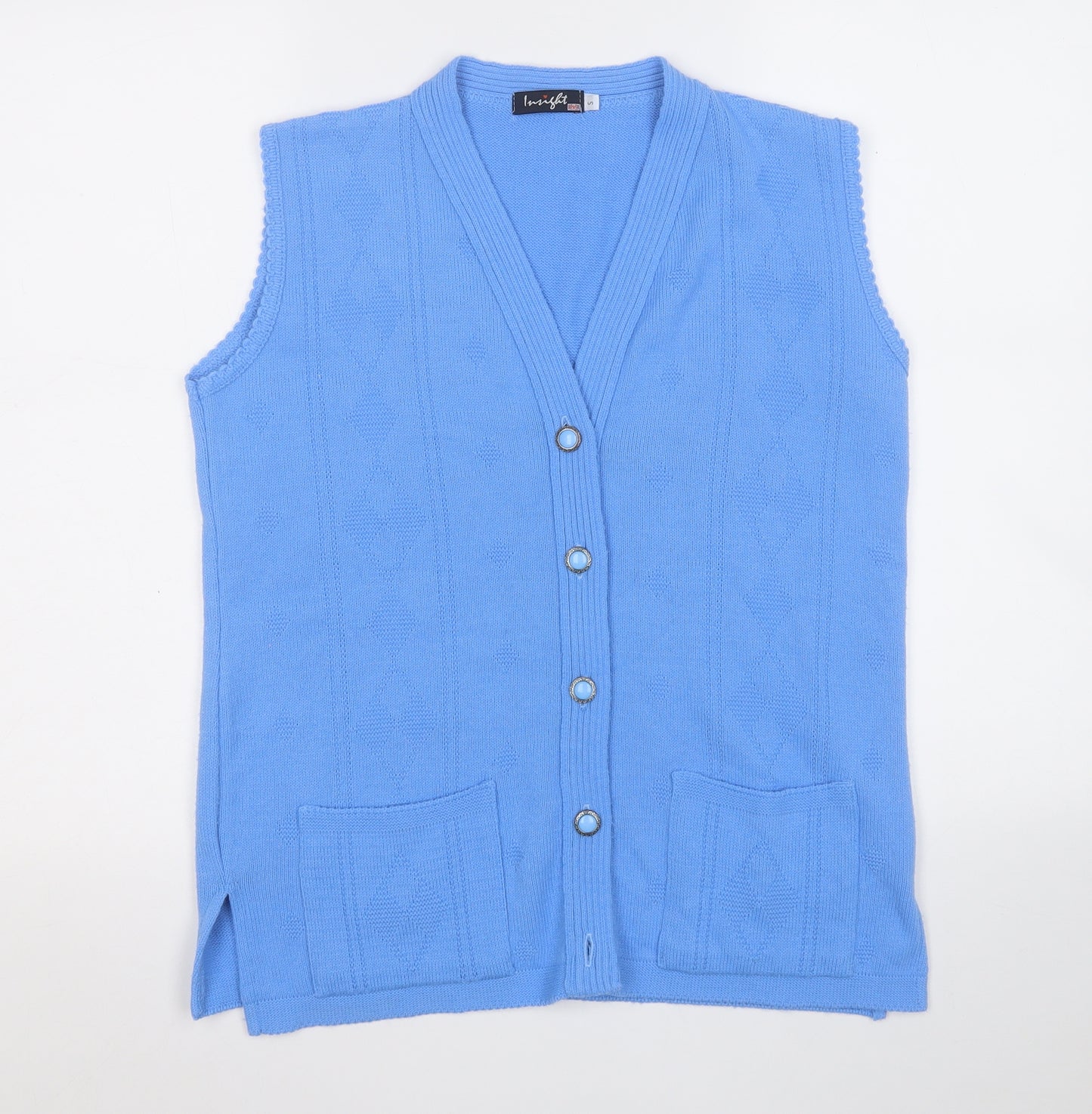 Insight Womens Blue V-Neck  Acrylic Vest Jumper Size S