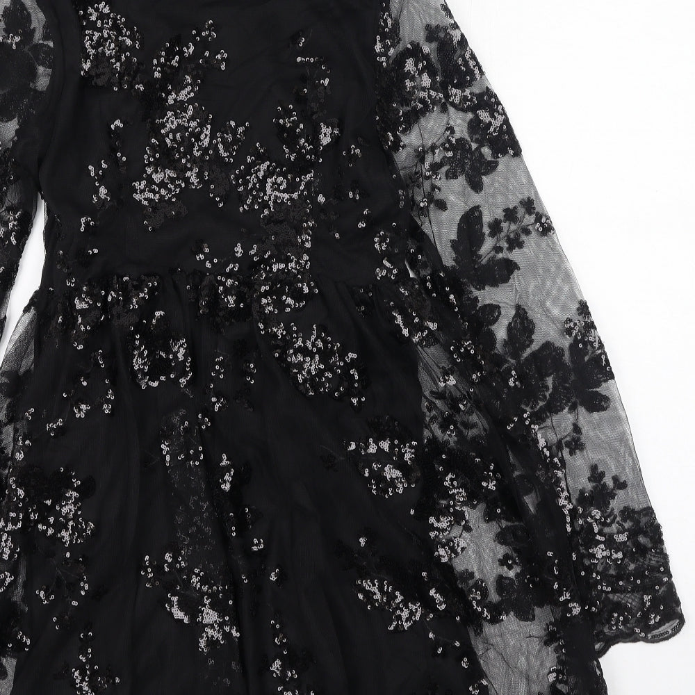Boohoo Womens Black  Polyester Skater Dress  Size 10  V-Neck