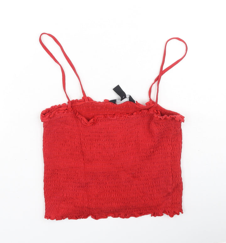 New Look Womens Red  Cotton Camisole Tank Size 12 Square Neck