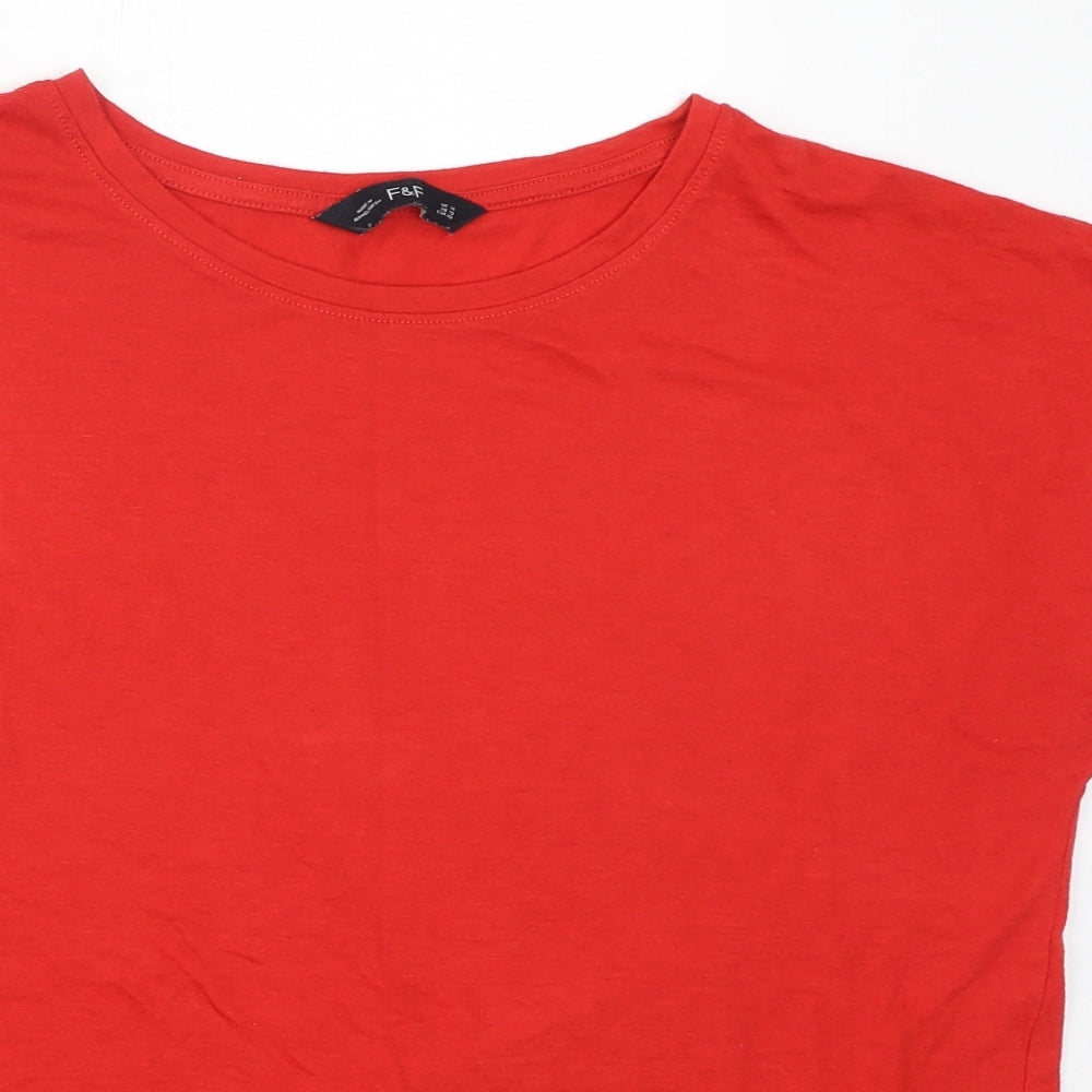 F&F Womens Red  Cotton Basic T-Shirt Size 14 Round Neck