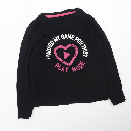 George  Girls Black  Cotton Basic Casual Size 7-8 Years Round Neck