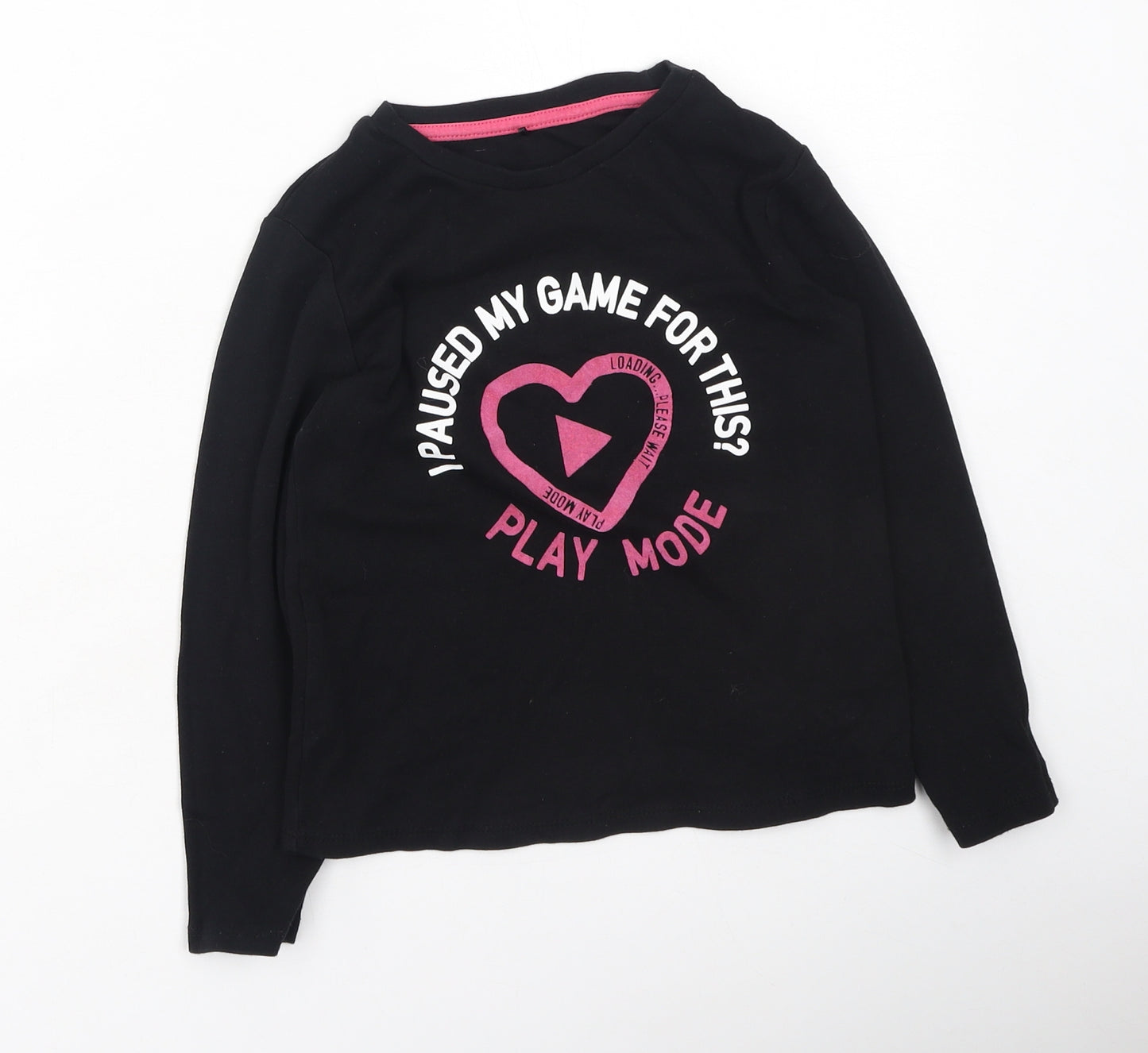 George  Girls Black  Cotton Basic Casual Size 7-8 Years Round Neck