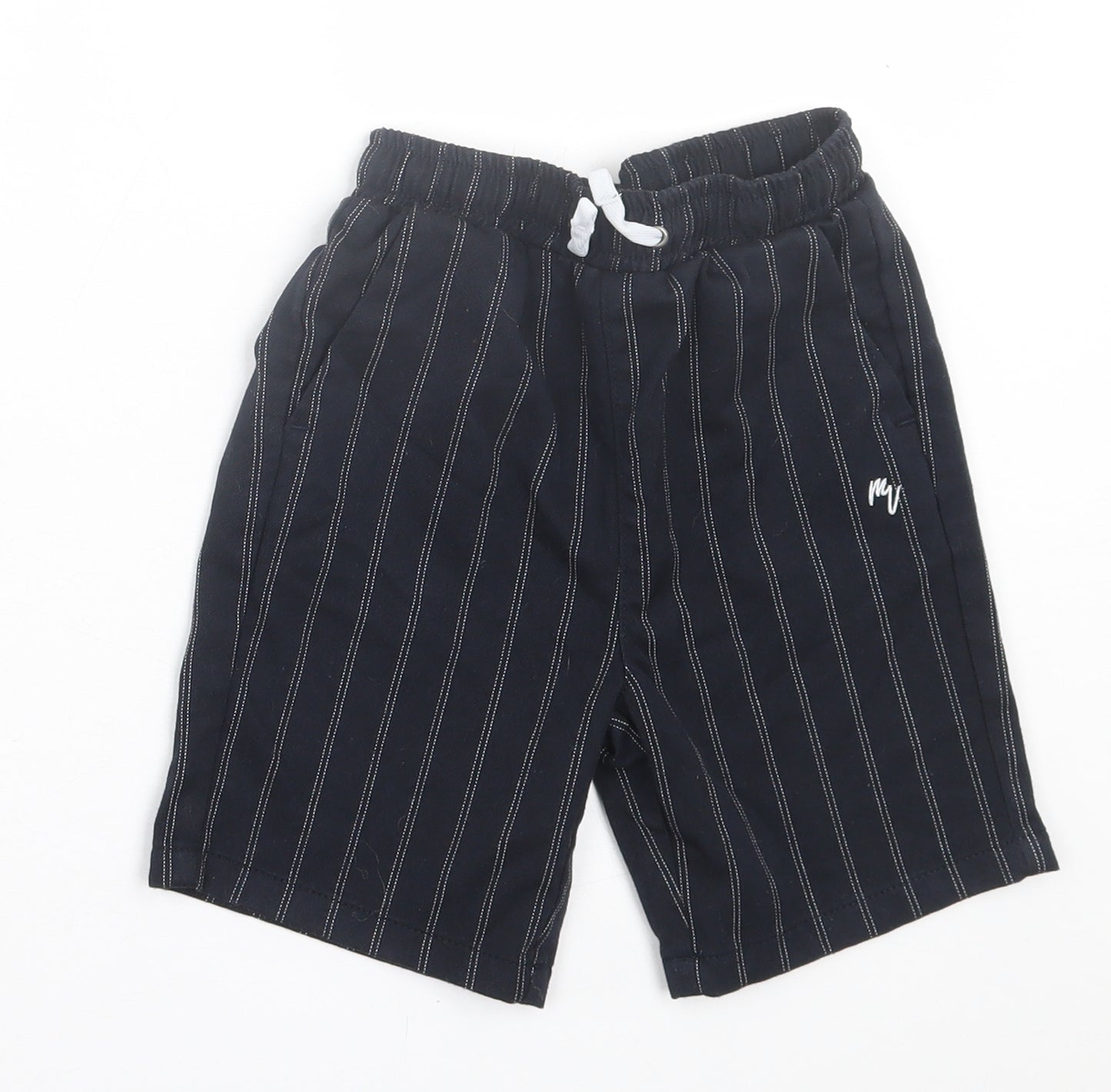 River Island Boys Black Striped Cotton Bermuda Shorts Size 7-8 Years  Regular Tie