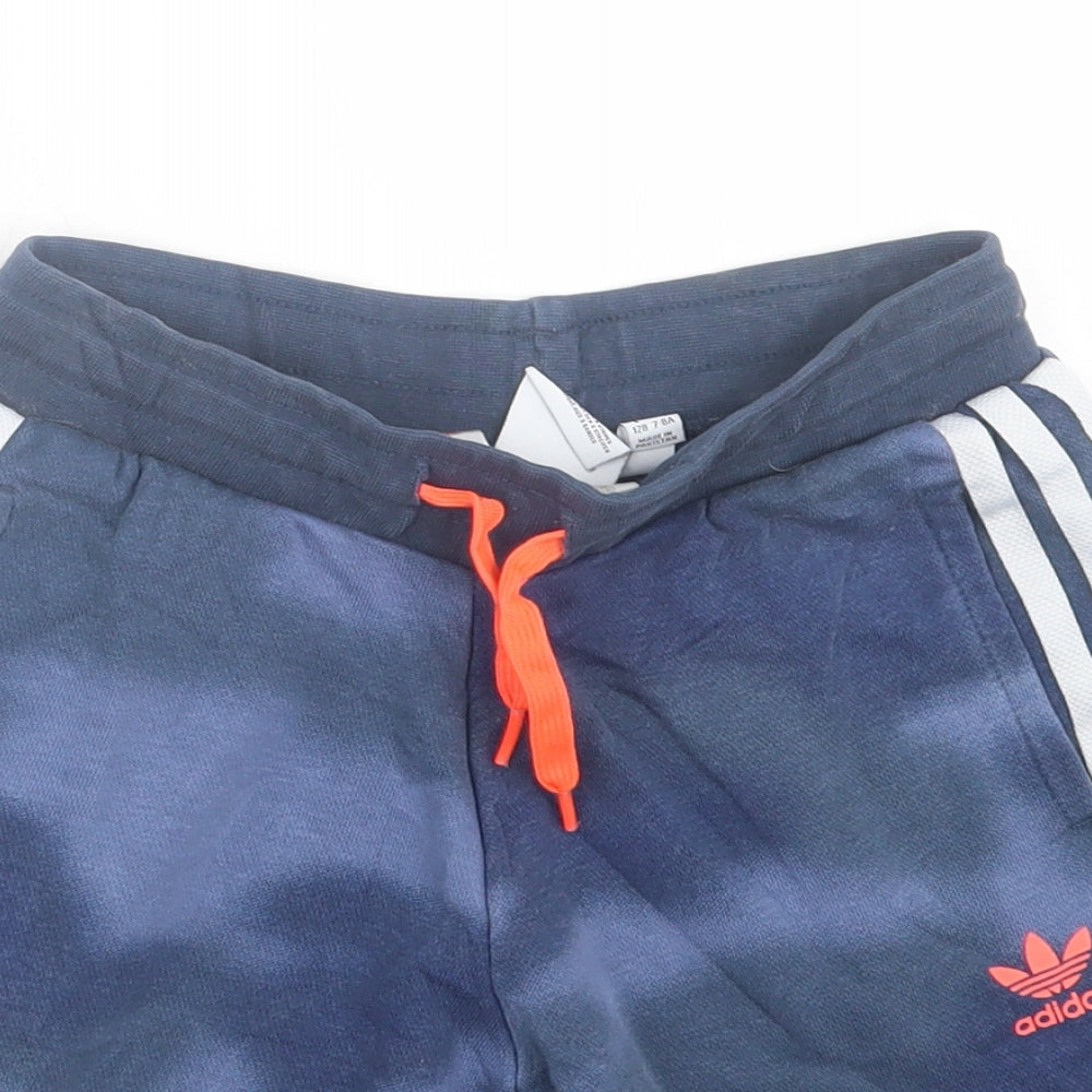 adidas Boys Blue  Cotton Sweat Shorts Size 7-8 Years  Regular Tie
