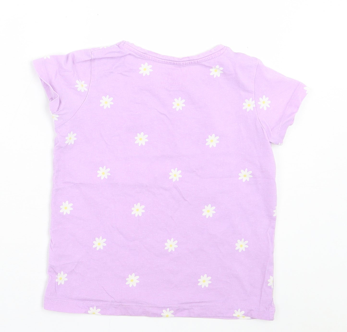 Primark Girls Purple Floral Cotton Basic T-Shirt Size 5 Years Crew Neck Pullover