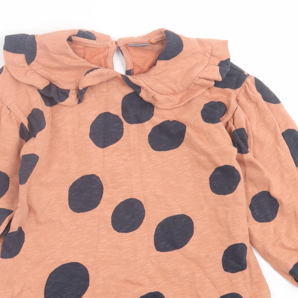 NEXT Girls Orange Polka Dot Cotton Jumper Dress  Size 4-5 Years  Collared Button