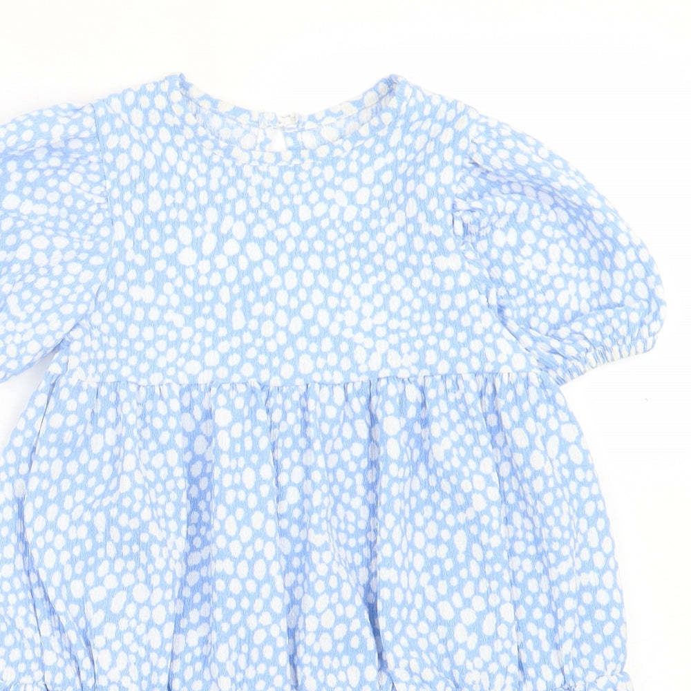 Dunnes Stores Girls Blue Geometric Polyester A-Line  Size 4-5 Years   Button