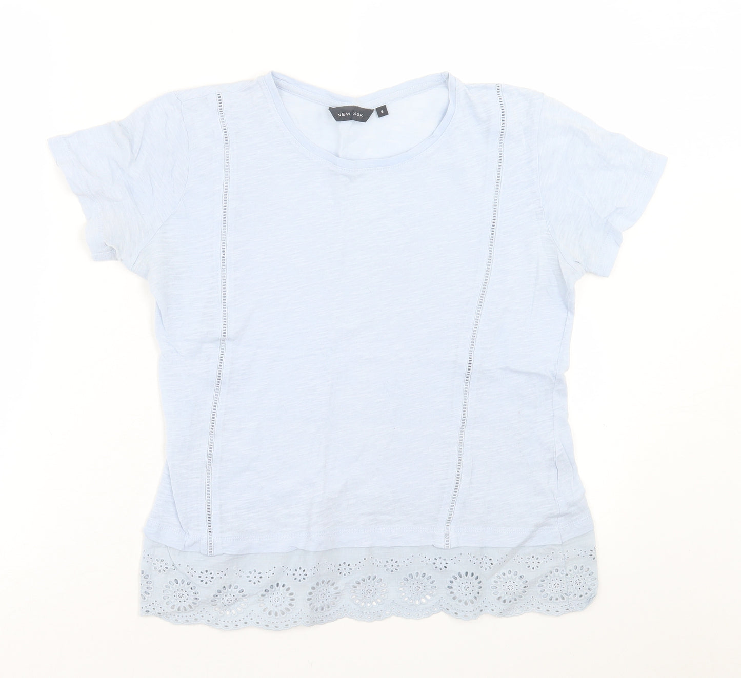 New Look Womens Blue  Polyester Basic T-Shirt Size 8 Crew Neck