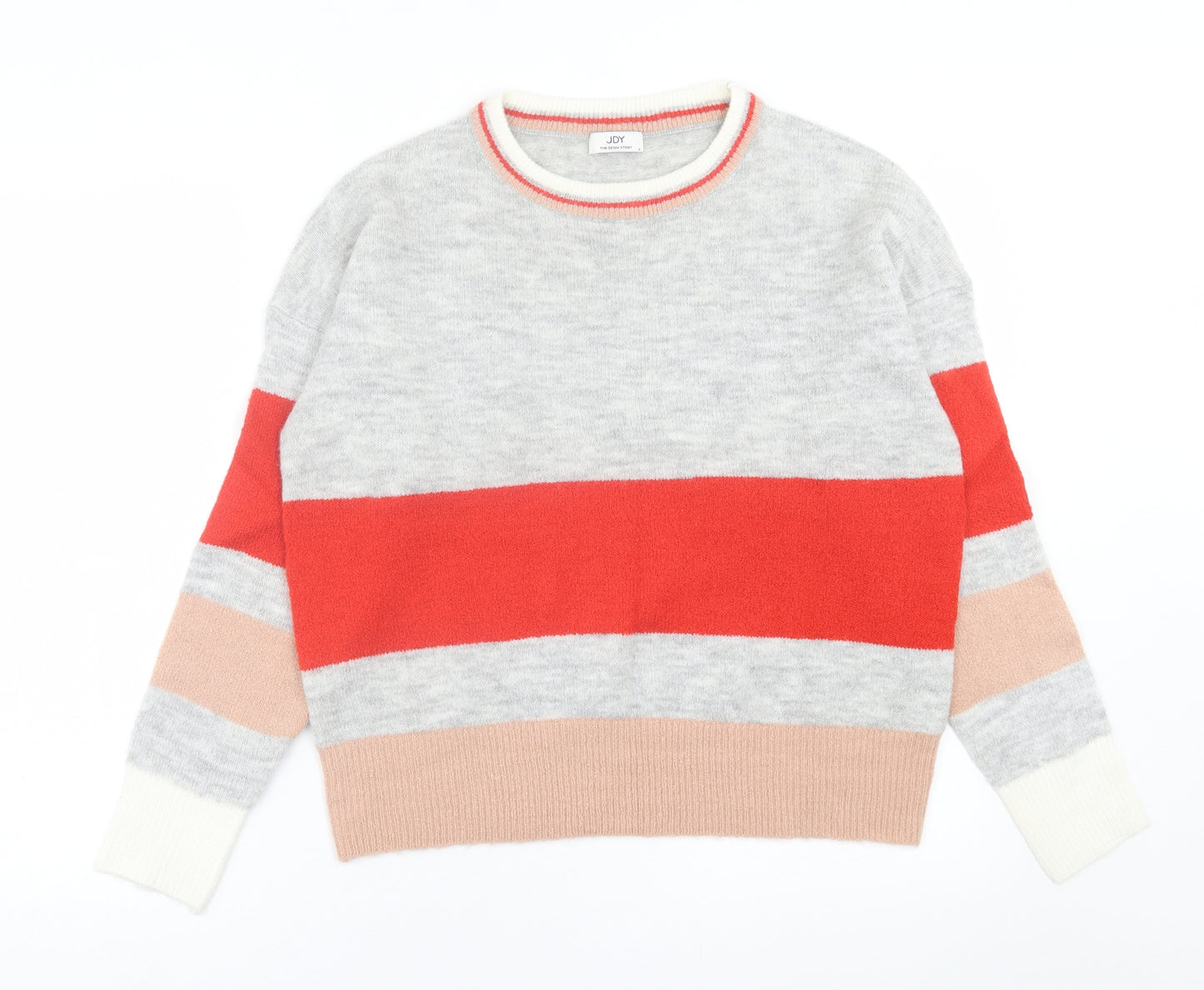 JDY Denim Womens Multicoloured Crew Neck Striped Acrylic Pullover Jumper Size M