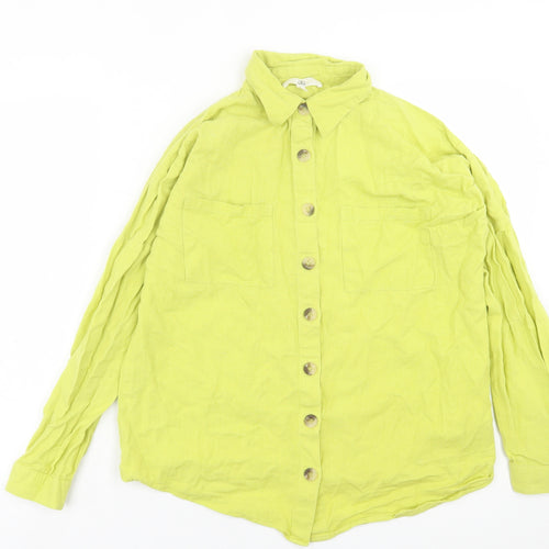 Missguided Womens Green  Cotton Basic Button-Up Size 10 Collared