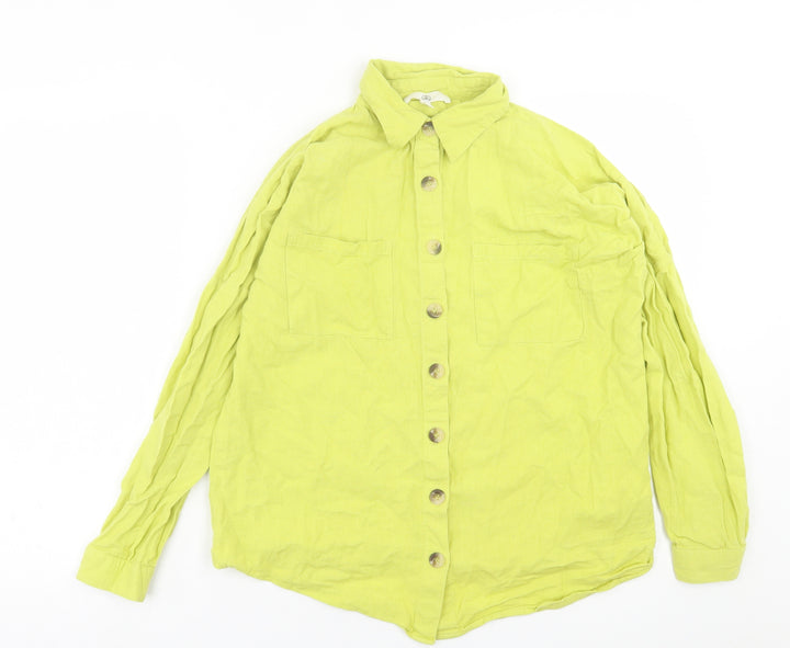 Missguided Womens Green  Cotton Basic Button-Up Size 10 Collared