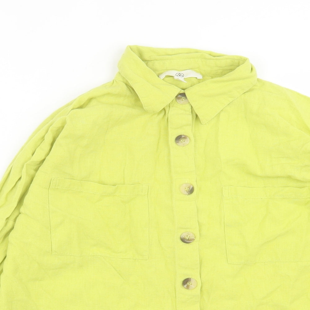Missguided Womens Green  Cotton Basic Button-Up Size 10 Collared