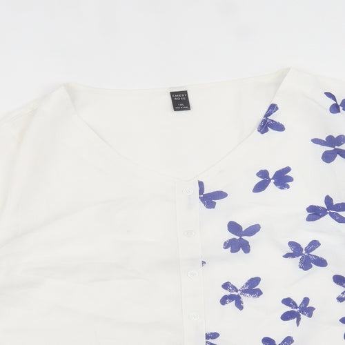 Emery Rose Womens White Geometric Polyester Basic Button-Up Size XL V-Neck