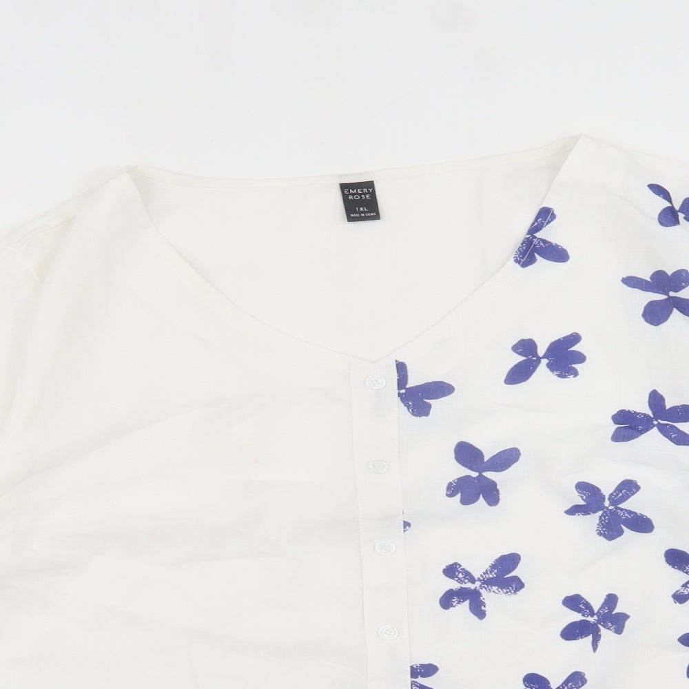Emery Rose Womens White Geometric Polyester Basic Button-Up Size XL V-Neck