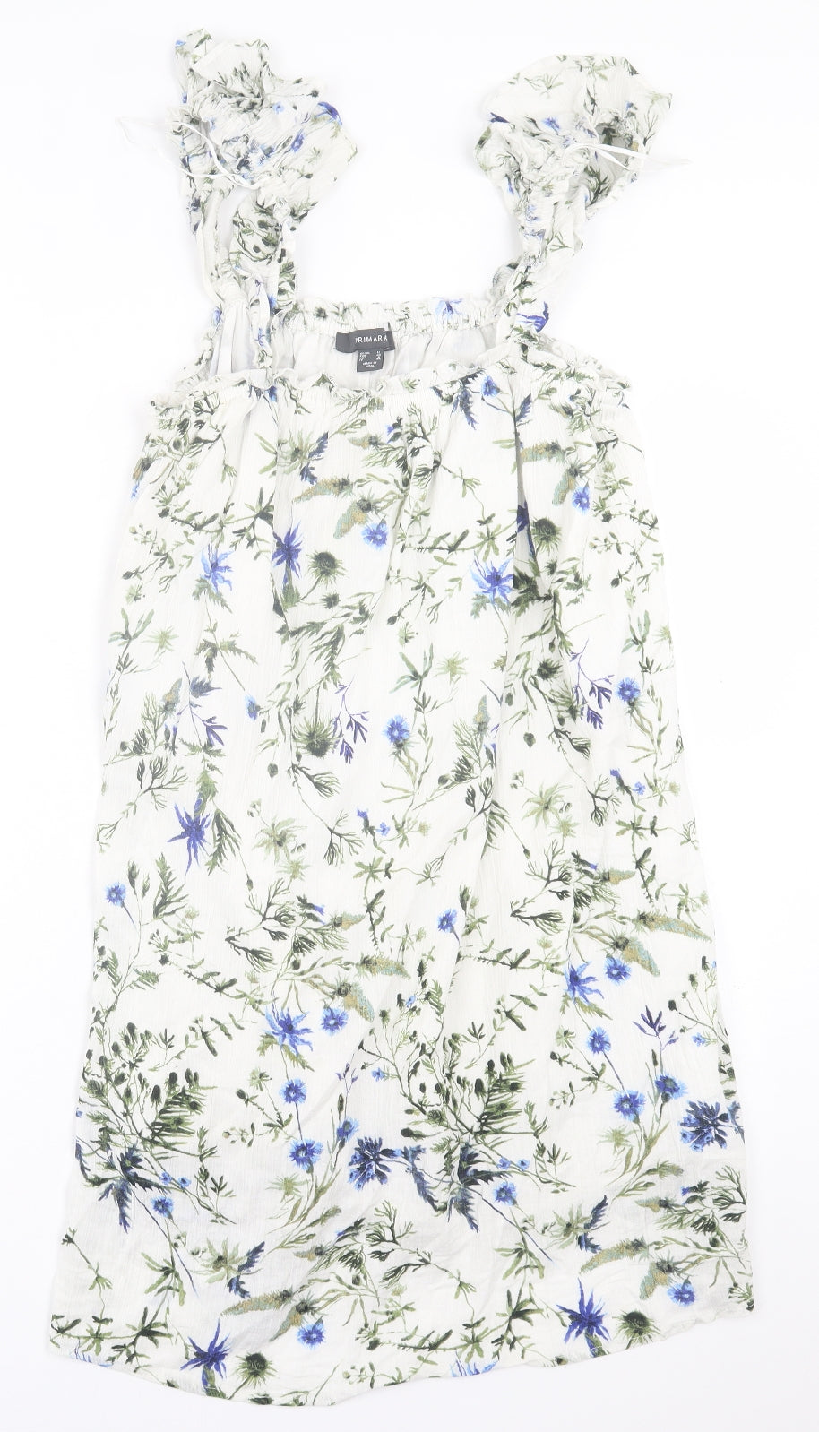 Primark Womens White Floral Cotton A-Line  Size 12  Square Neck Pullover