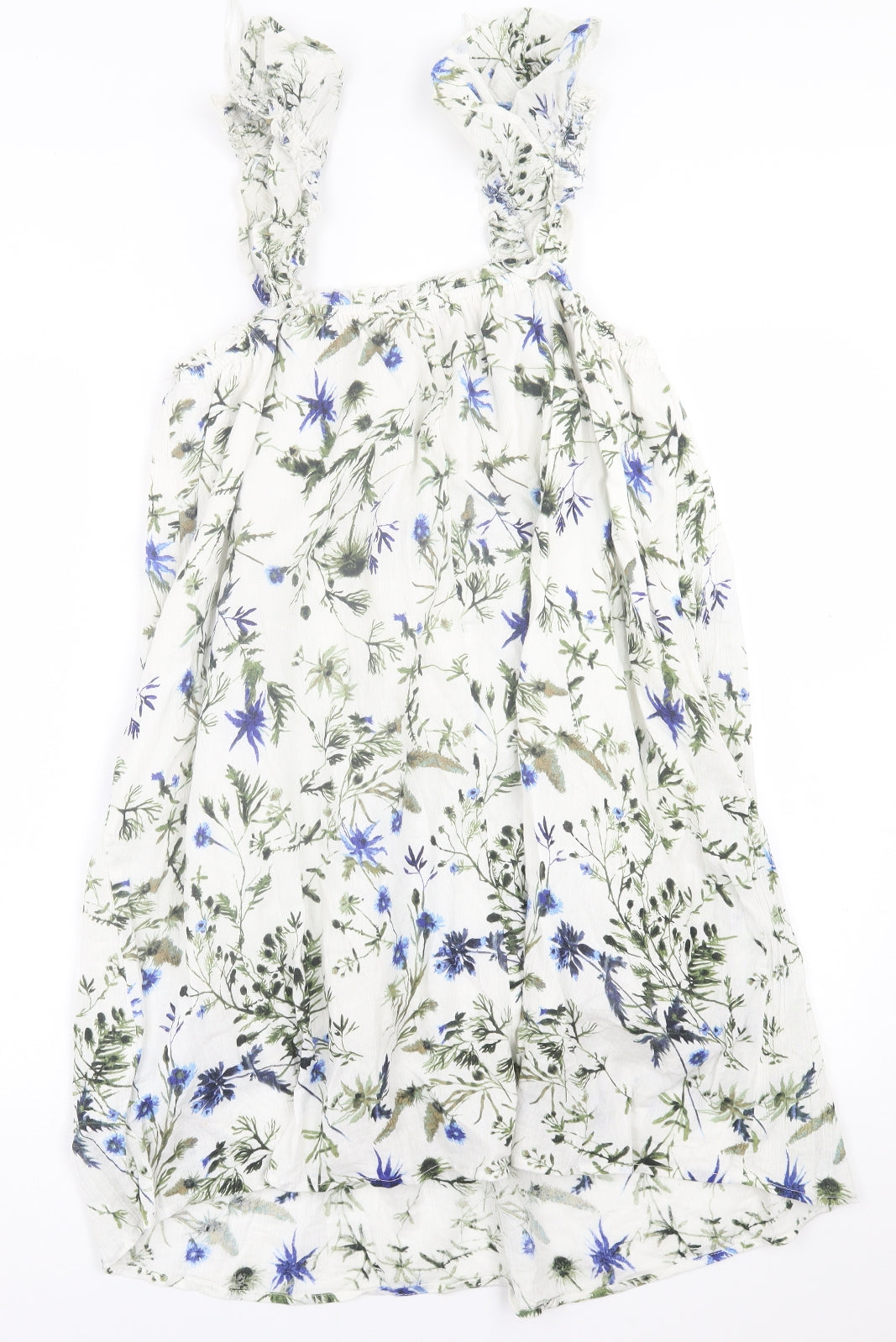 Primark Womens White Floral Cotton A-Line  Size 12  Square Neck Pullover