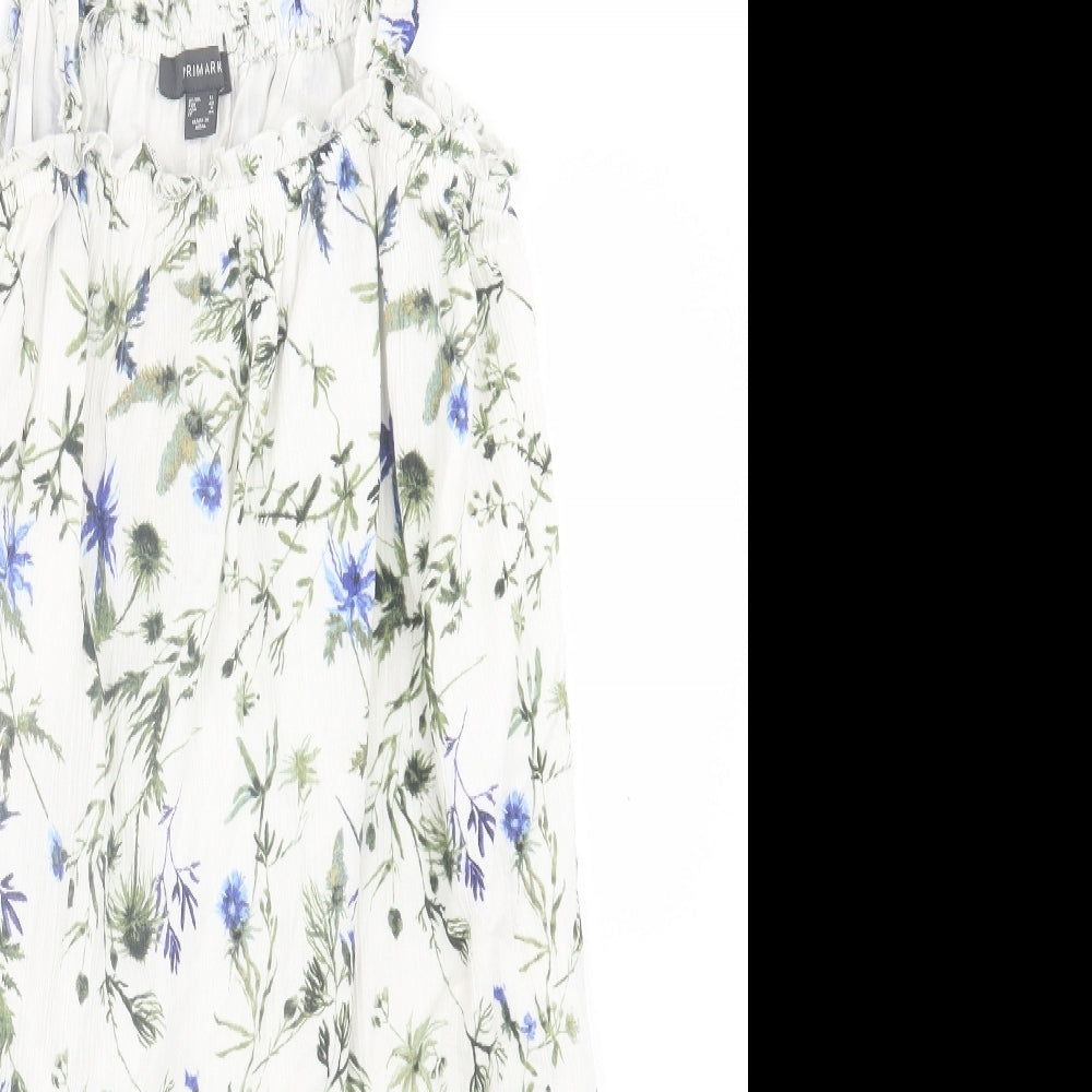 Primark Womens White Floral Cotton A-Line  Size 12  Square Neck Pullover