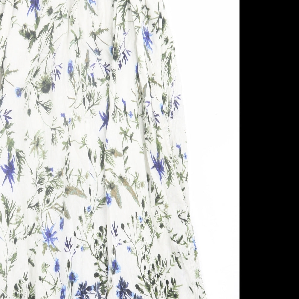 Primark Womens White Floral Cotton A-Line  Size 12  Square Neck Pullover