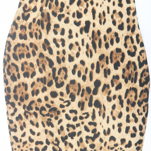 Missguided Womens Brown Animal Print Polyester Bodycon  Size 12  Scoop Neck Pullover