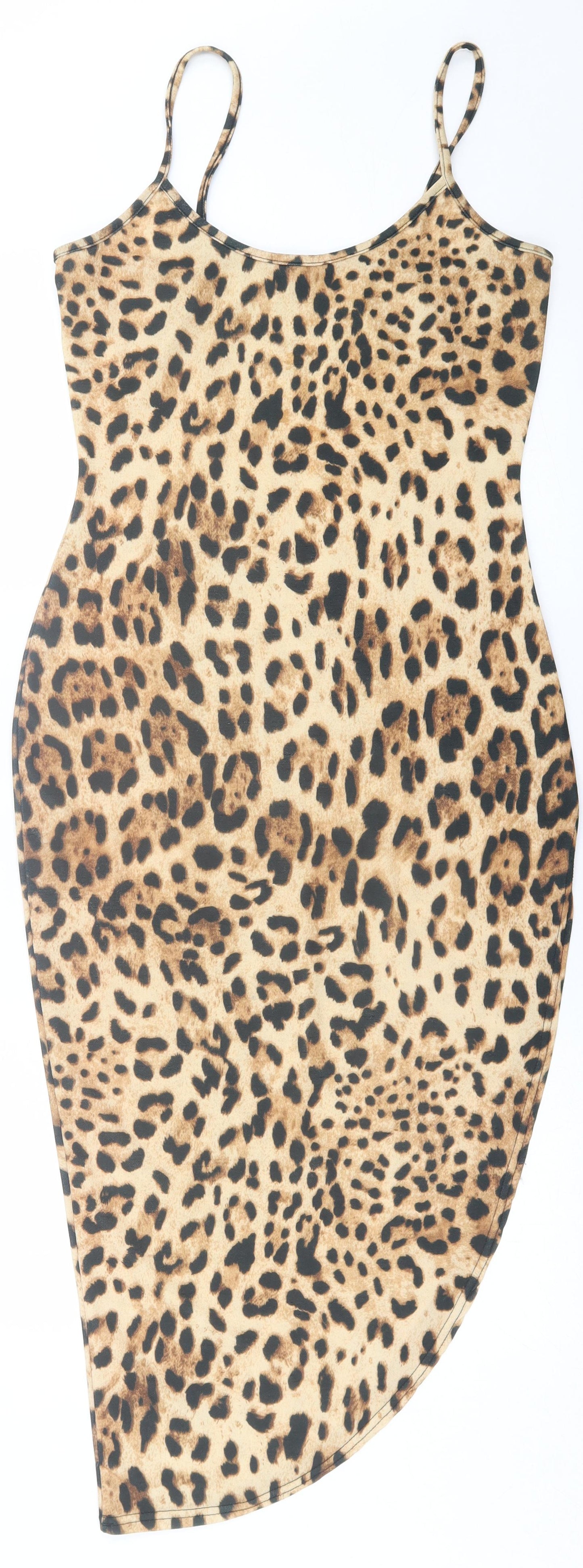 Missguided Womens Brown Animal Print Polyester Bodycon  Size 12  Scoop Neck Pullover