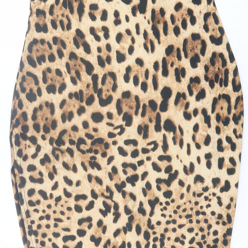 Missguided Womens Brown Animal Print Polyester Bodycon  Size 12  Scoop Neck Pullover