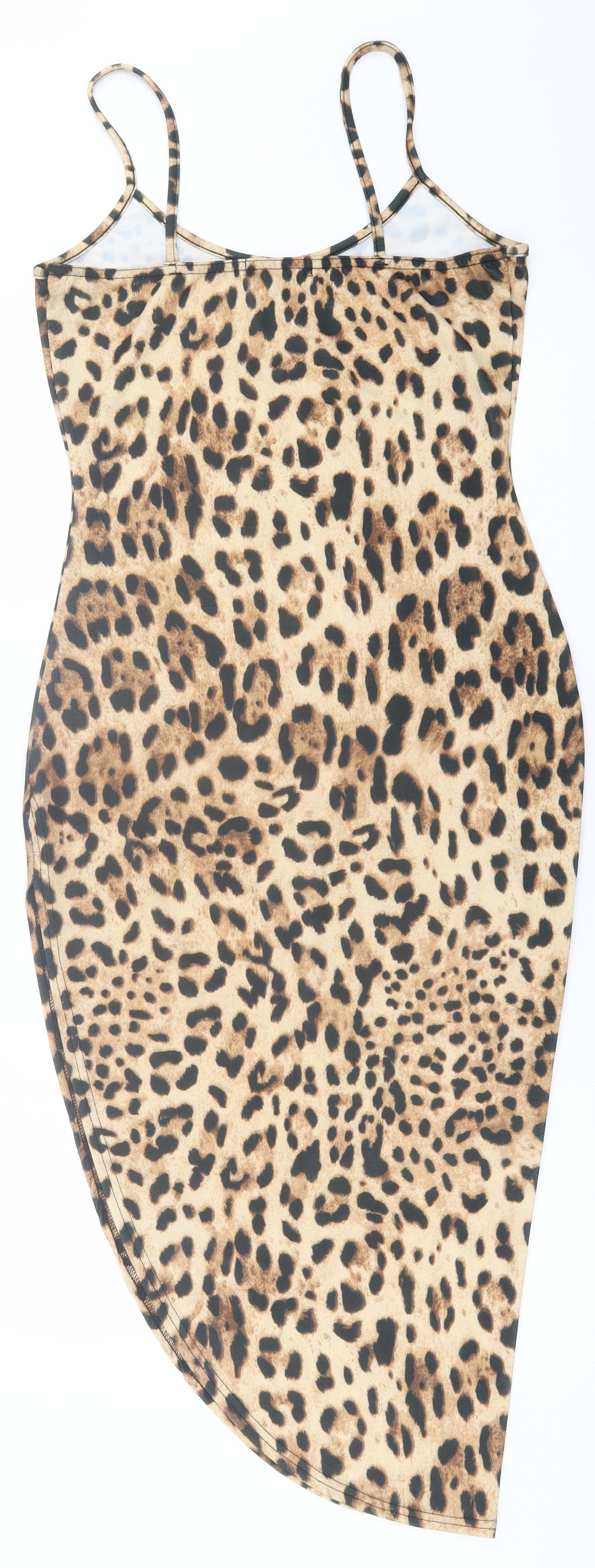 Missguided Womens Brown Animal Print Polyester Bodycon  Size 12  Scoop Neck Pullover