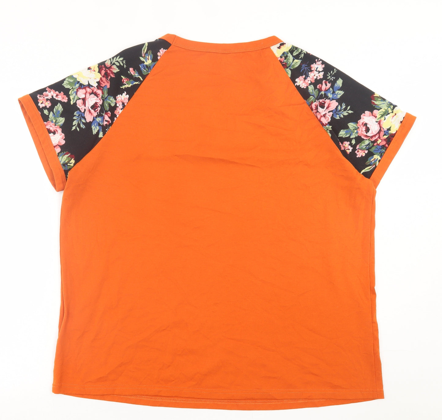 Emery Rose Womens Orange Floral Cotton Basic T-Shirt Size XL Crew Neck