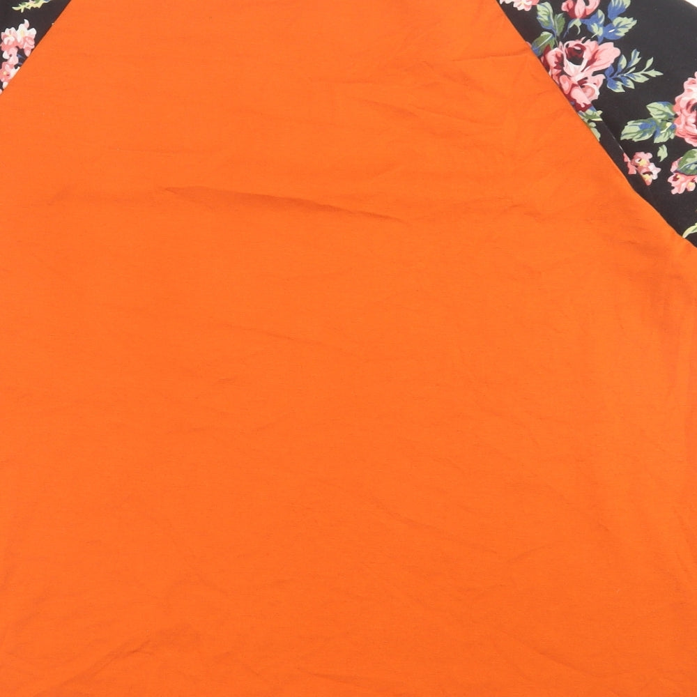Emery Rose Womens Orange Floral Cotton Basic T-Shirt Size XL Crew Neck