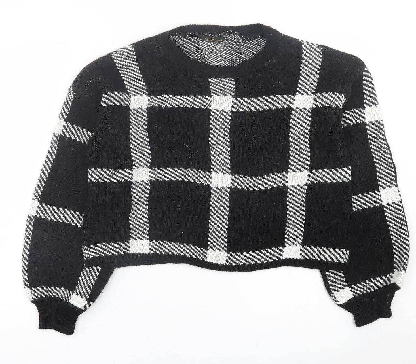 JENERIQUE Womens Black Crew Neck Check Acrylic Pullover Jumper Size L