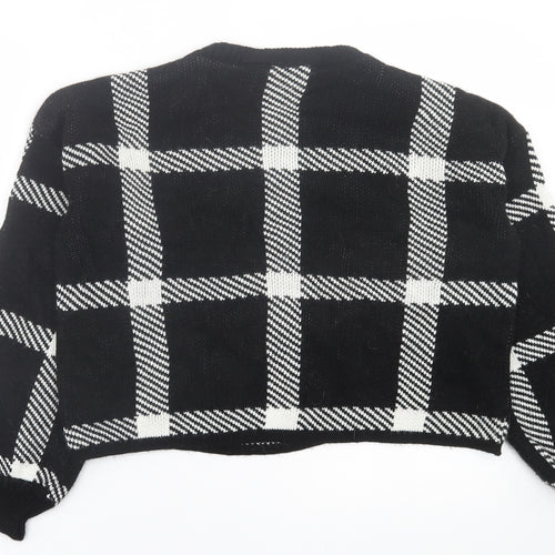JENERIQUE Womens Black Crew Neck Check Acrylic Pullover Jumper Size L
