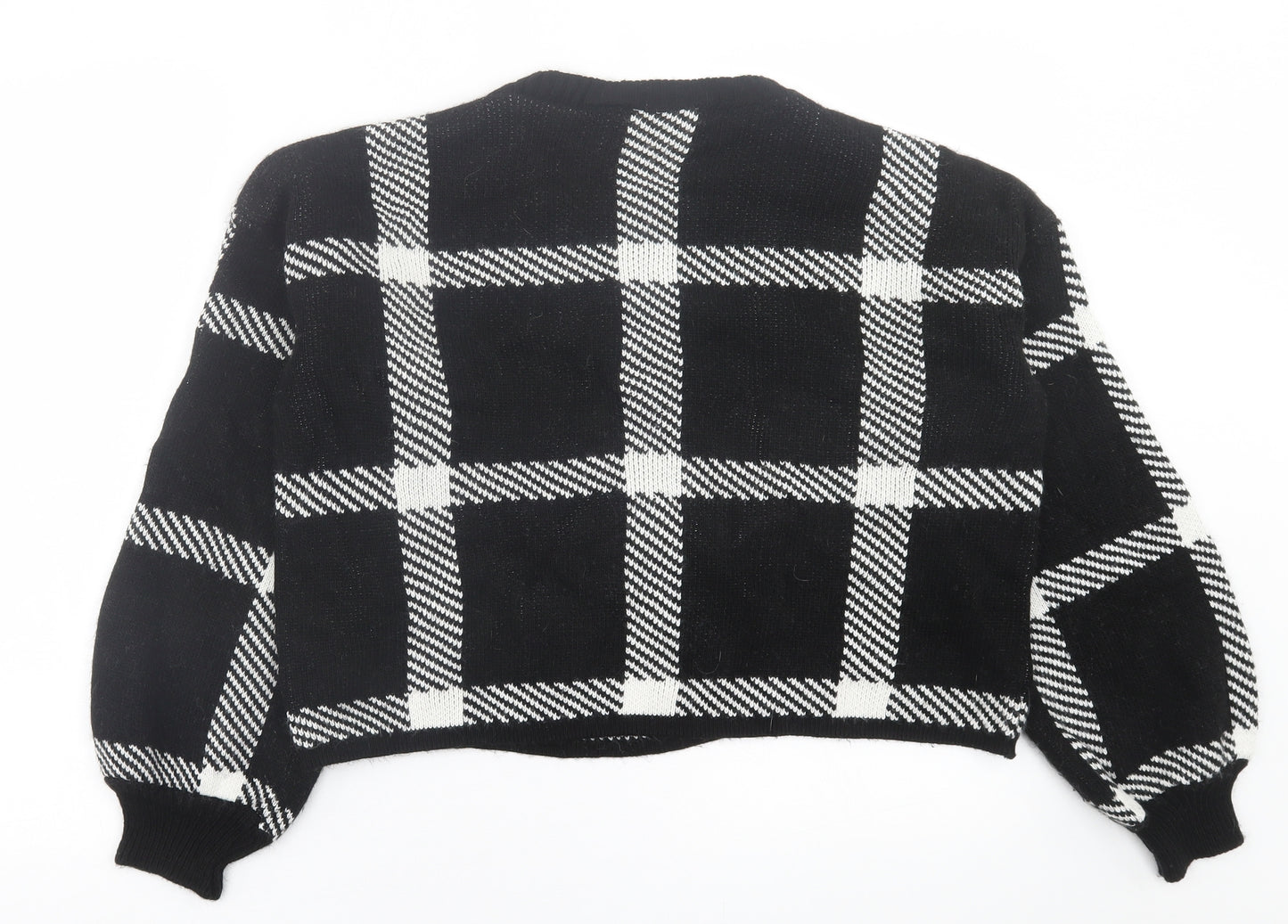 JENERIQUE Womens Black Crew Neck Check Acrylic Pullover Jumper Size L