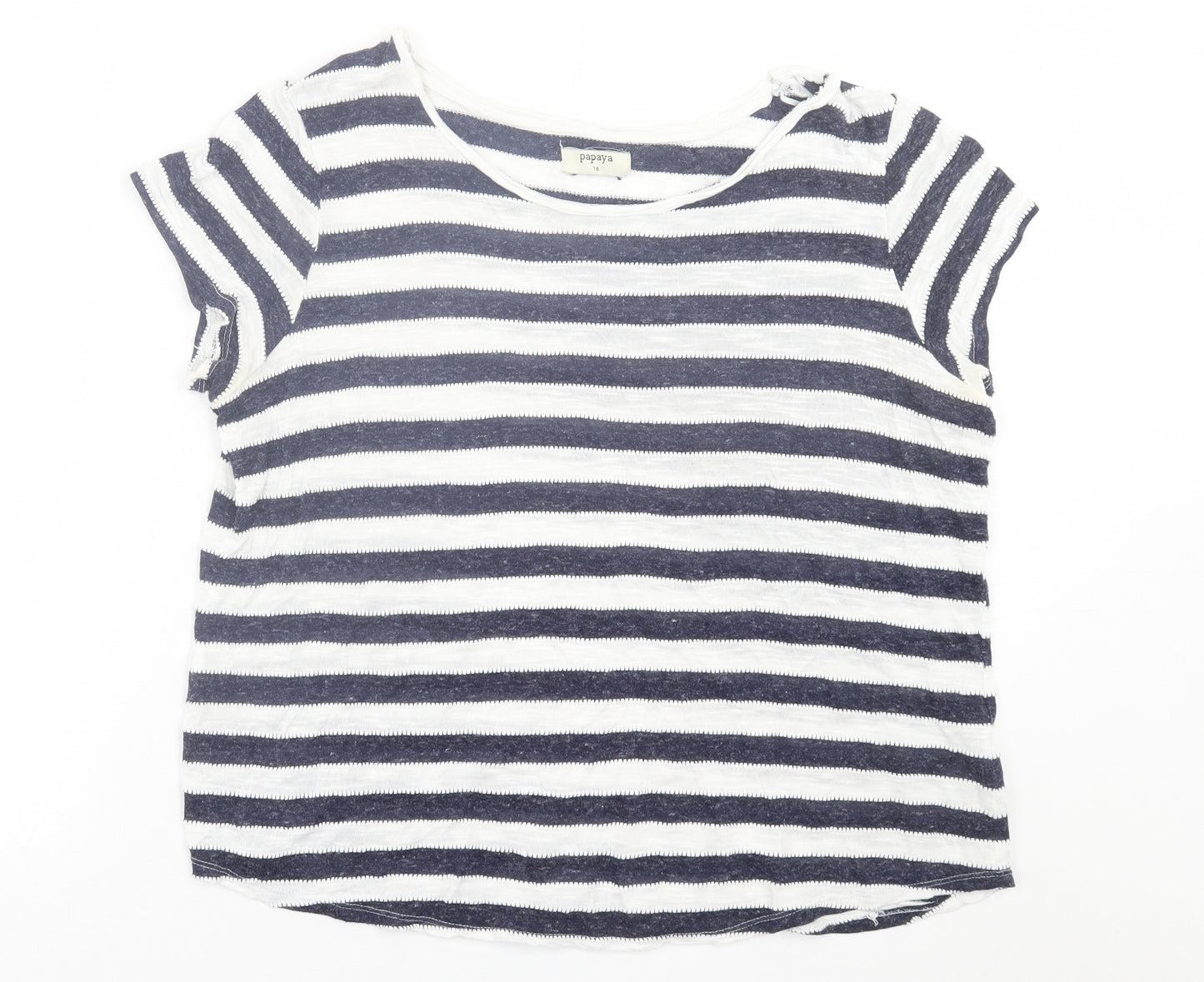 Papaya Womens White Striped Viscose Basic T-Shirt Size 16 Boat Neck