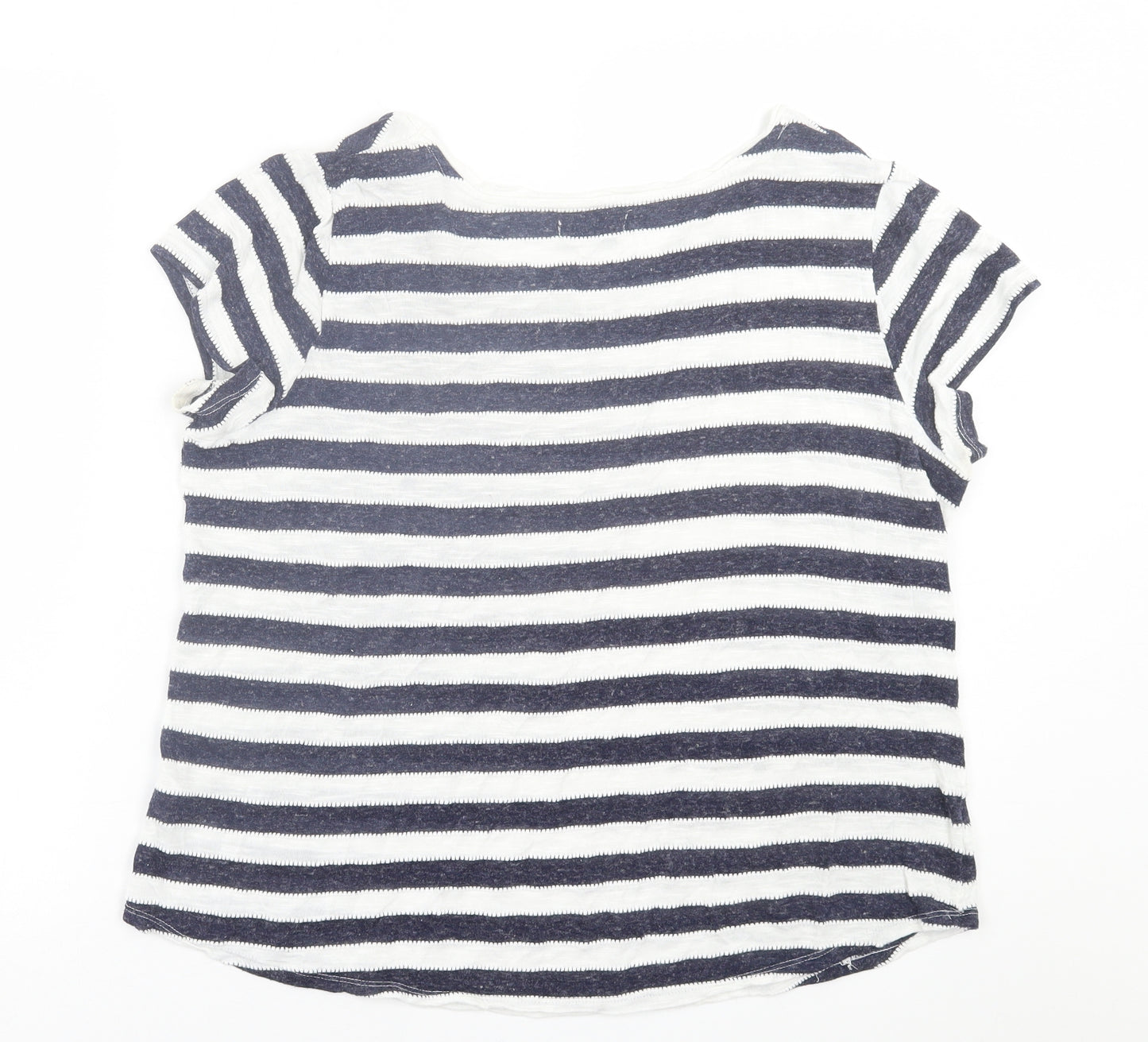 Papaya Womens White Striped Viscose Basic T-Shirt Size 16 Boat Neck