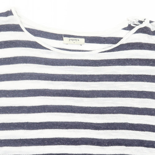 Papaya Womens White Striped Viscose Basic T-Shirt Size 16 Boat Neck