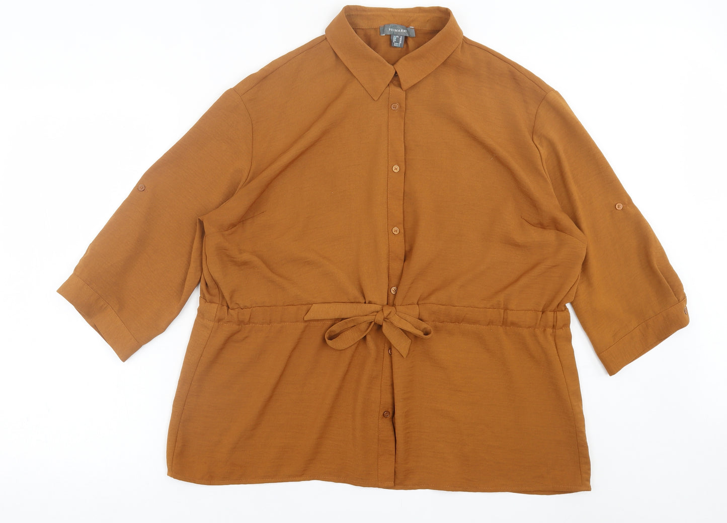 Primark Womens Brown  Polyester Basic Button-Up Size 18 Collared