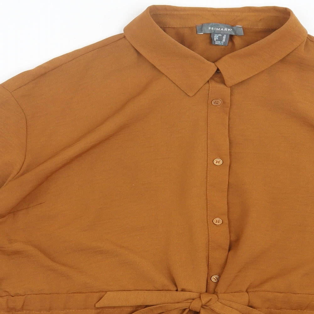 Primark Womens Brown  Polyester Basic Button-Up Size 18 Collared