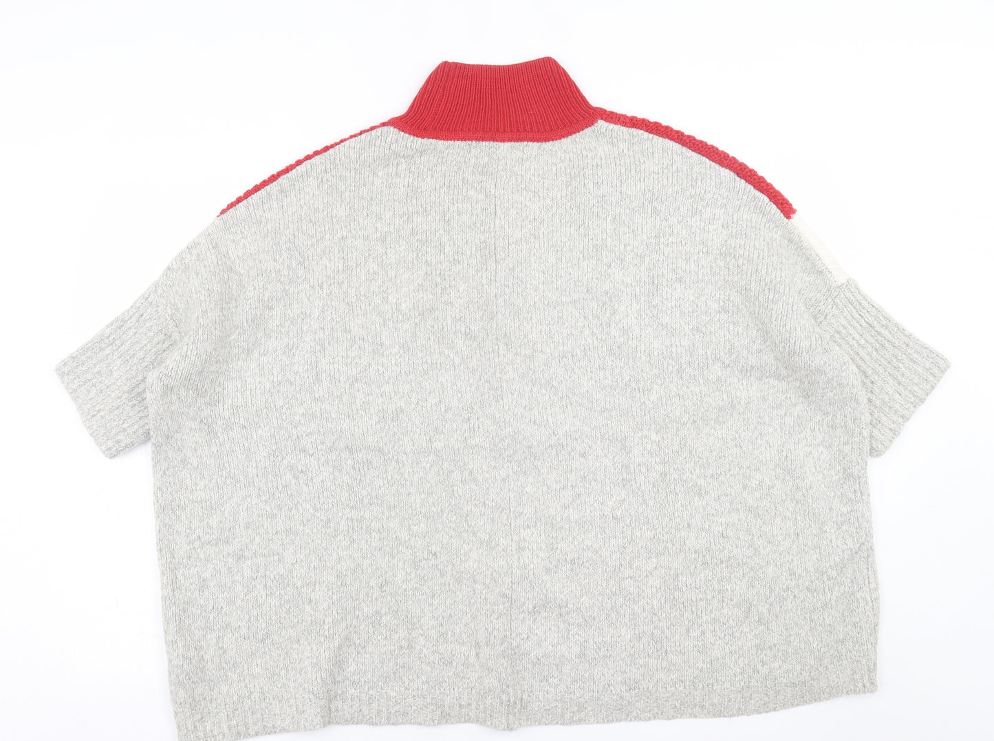 Marks and Spencer Womens Grey High Neck Striped Acrylic Pullover Jumper Size S