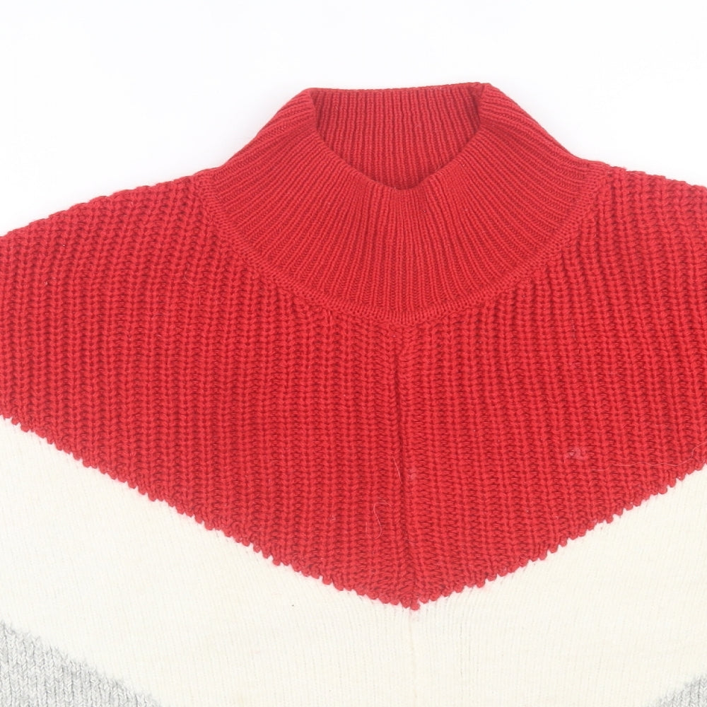 Marks and Spencer Womens Grey High Neck Striped Acrylic Pullover Jumper Size S