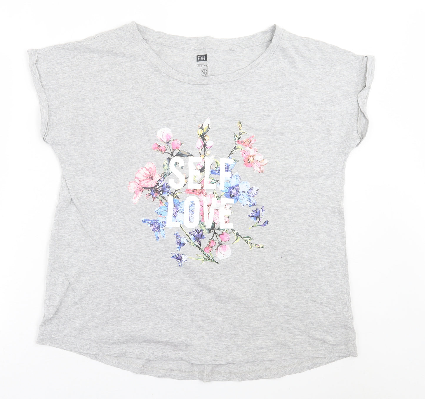 f*f Womens Grey  Cotton Basic T-Shirt Size 16 Crew Neck