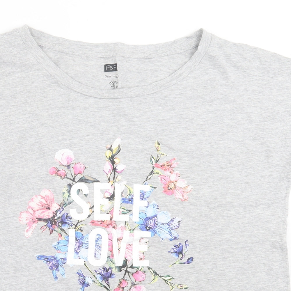 f*f Womens Grey  Cotton Basic T-Shirt Size 16 Crew Neck