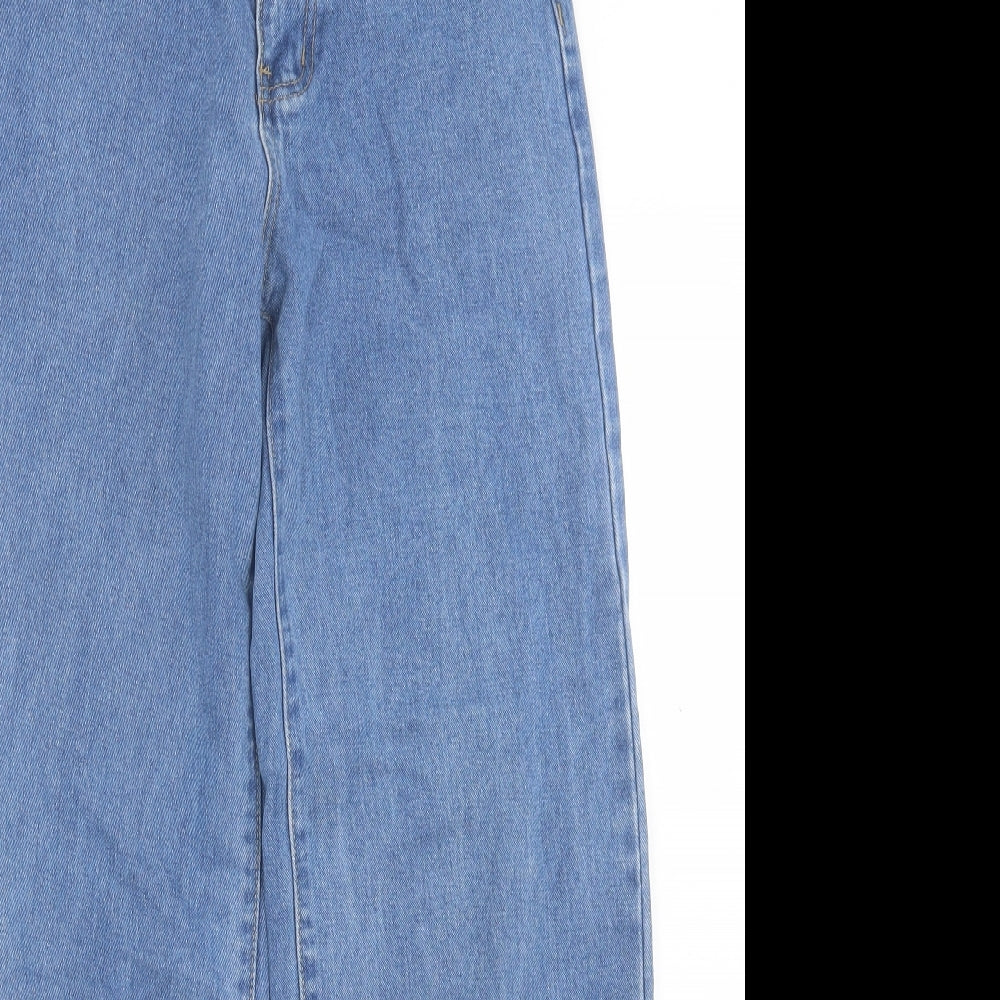 SheIn Womens Blue  Cotton Wide-Leg Jeans Size XS L29 in Regular Button