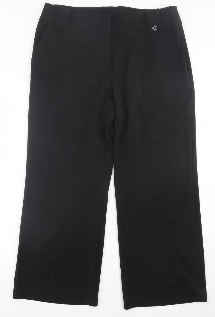 BHS Womens Black Polyester Trousers Size 16 L27 in Regular Hook & Eye
