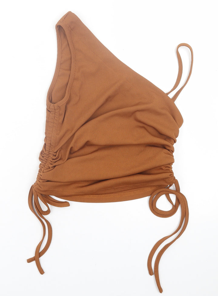 ROMWE Womens Brown  Polyacrylate Fibre Tunic Tank Size L Off the Shoulder